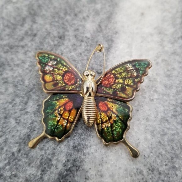 Vintage Colorful Butterfly Brooch, Lapel Pin, Rainbow, Estate - Picture 1 of 5